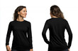 © degungpranasiwi - woman wearing a blank black long-sleeve t-shirt mockup front and back used as design template