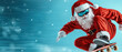 © JK_kyoto - Santa on skateboard in snowy background, showcasing fun and adventurous spirit