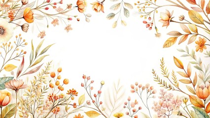 Wall Mural - Autumnal Floral Frame Elegant Botanical Border with Warm Hues for Invitations and Design Projects