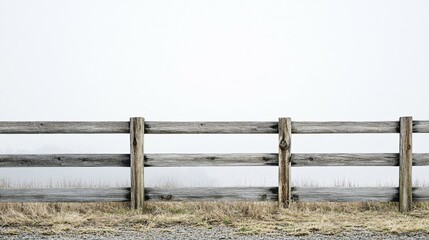 Wall Mural - Rustic Wooden Fence Against Foggy Sky