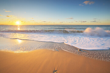 Wall Mural - sandy seashore at sunset.