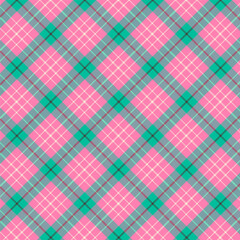 Wall Mural - Plaid with twill weave repeat pattern.Checkered tartan  gingham seamless pattern in pink and green.Geometric graphic vector illustration background design for fabric and prints.