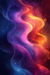 Wall Mural - Abstract gradient line art with vibrant swirling colors and cosmic stars