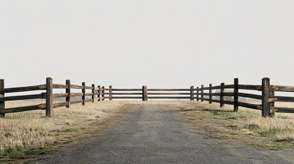 Wall Mural - Rustic Wooden Fence Pathway Leading to Open Field