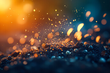 Wall Mural - blurry image of a rocky area with a lot of sparkles. scene is chaotic and disordered, with the spark
