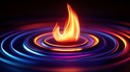 Wall Mural - Abstract flame on colorful liquid surface with ripple effect.