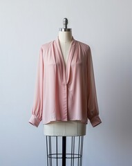 Wall Mural - A pale pink chiffon blouse display on plain white background	