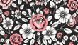 © Go - Beautiful vintage floral pattern art and design, one line art, with white tones