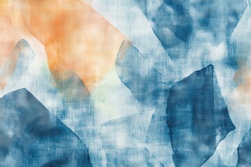 Beautiful abstract textile texture with watercolor patterns in soft blue and orange hues