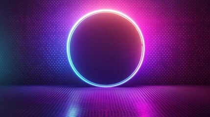 Wall Mural - neon light circle against textured wall in vivid colors