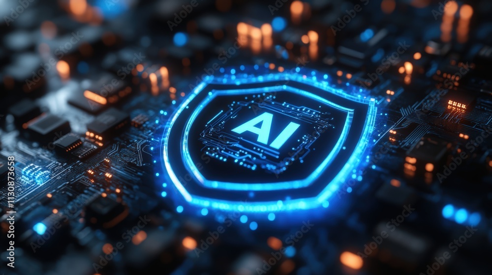 Intellibron Cybersecurity concept with artificial intelligence processor inside ...