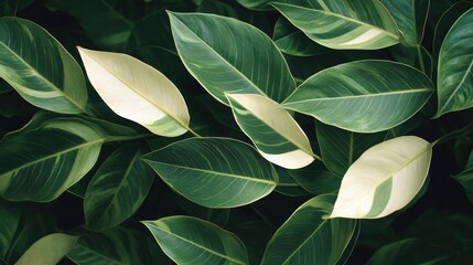 Wall Mural - lush tropical leaves close-up with white copy space for summer and nature themes