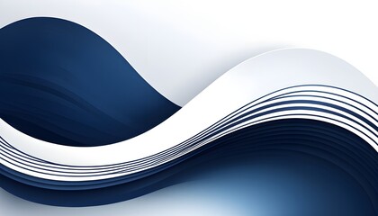 Poster - A simple abstract vector design featuring smooth navy blue gradient lines, curves, and waves on a clean white backdrop.