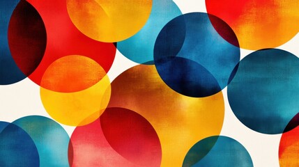 Wall Mural - Vibrant abstract pattern featuring colorful overlapping circles in red, blue, yellow, and orange.