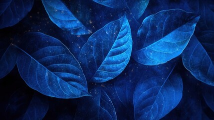 Wall Mural - ethereal tropical leaves in blue hues - cosmic abstract background for creative designs