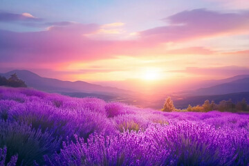 Wall Mural - stunning landscape with lavender field at sunset