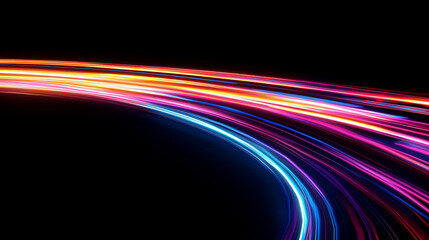 Wall Mural - abstract neon glowing light streak lines. speeding along a road at night