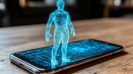 Wall Mural - holographic human figure on smartphone screen.