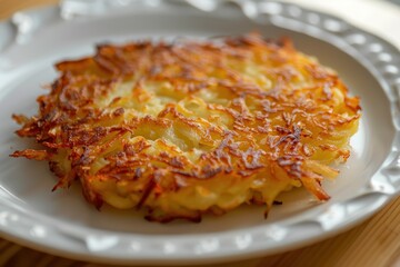 Wall Mural - One golden brown hash brown patty on plate a tasty breakfast staple