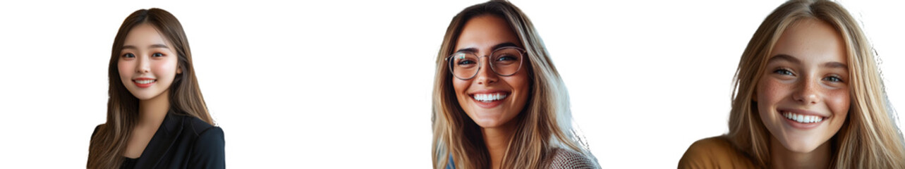 Aufkleber - A lovely young woman wearing a white jacket looks at the camera with a charming smile. This successful brunette with brown eyes works in a diverse company office.