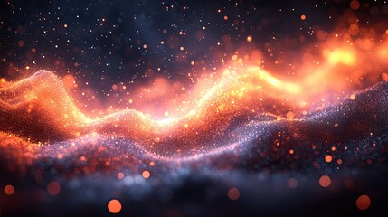 Wall Mural - sonic frequencies create a bokeh effect in a dark digital background, visualizing sound waves