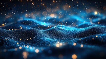 Wall Mural - teal glitter glows with particle bokeh, creating a festive celebration wallpaper concept