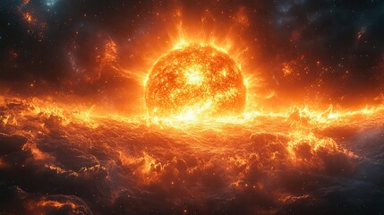 Wall Mural - the fiery sun in space represents the power of the universe, the science of astronomy, and the poten