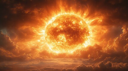 Wall Mural - the fiery sun in space represents the power of the universe, the science of astronomy, and the poten