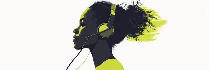 Aufkleber - A stylized silhouette of a woman wearing headphones, emphasizing music and sound.