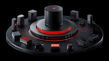 Wall Mural - network of black devices around central hub.