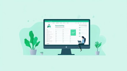 Aufkleber - A computer screen displaying a financial dashboard with a person working on it.