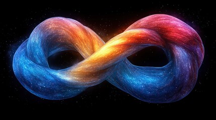 Wall Mural - an abstract, iridescent knot loops against a black backdrop, forming a vibrant and colorful design