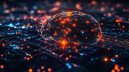Wall Mural - an ai brain connected to a network of business people represents the future of cloud computing, inte