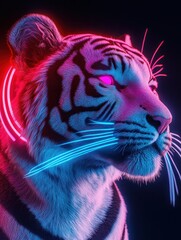 Poster - A vibrant, stylized tiger head illuminated with neon colors.