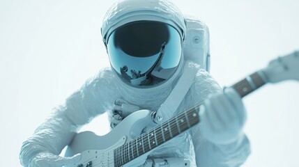 Aufkleber - An astronaut playing a guitar in a surreal, light-filled environment.