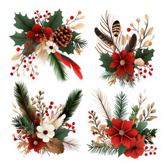 Wall Mural - Beautiful Christmas Floral Arrangements with Red Flowers and Greenery