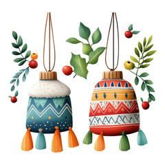 Wall Mural - Decorative Christmas Ornaments with Vibrant Patterns and Colors