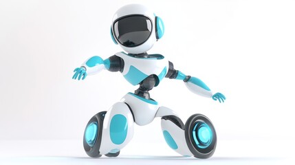 Fototapete - A futuristic robot with a sleek design, featuring wheels for mobility and a playful stance.