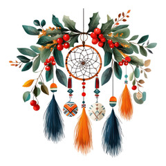 Wall Mural - Colorful Dreamcatcher with Vibrant Leaves and Decorative Ornaments