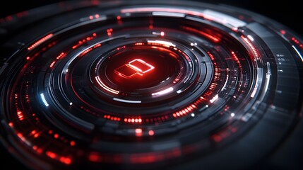 Canvas Print - red glowing square in futuristic circular tech interface.