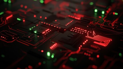 Aufkleber - Abstract representation of a circuit board with glowing red and green lights.