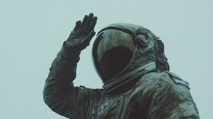 Aufkleber - A bronze statue of an astronaut saluting against a pale sky.