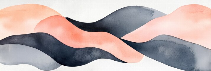 Wall Mural - Abstract wave pattern in coral, gray, and black on a soft background.