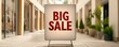 © Pixelbiz - Special deals flash sale alert concept. A sidewalk sign displaying 'BIG SALE' invites shoppers to explore discounts in a vibrant retail environment.