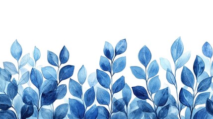Wall Mural - Blue watercolor leaves on a white background, perfect for design and decoration.