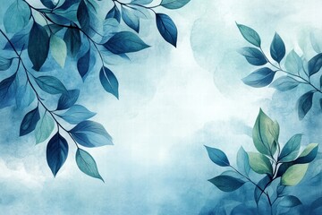 Wall Mural - Delicate leaves with a soft blue background, ideal for nature-themed designs.