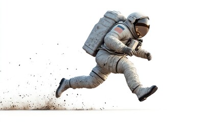 Aufkleber - An astronaut running, kicking up dust, symbolizing exploration and adventure in space.