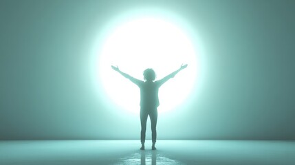 Wall Mural - Man is standing in front of a large, glowing orb