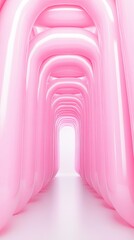 Wall Mural - a surreal pink corridor with glossy, curved walls creates an illusionary effect, inviting exploratio