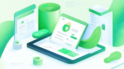 Poster - A digital illustration showcasing analytics and data visualization in a green-themed design.